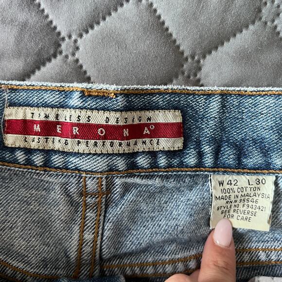 Vintage Merona Relaxed Fit Jeans Men 42x30 Light Wash 100% Cotton 90s Y2K Denim - Picture 3 of 11